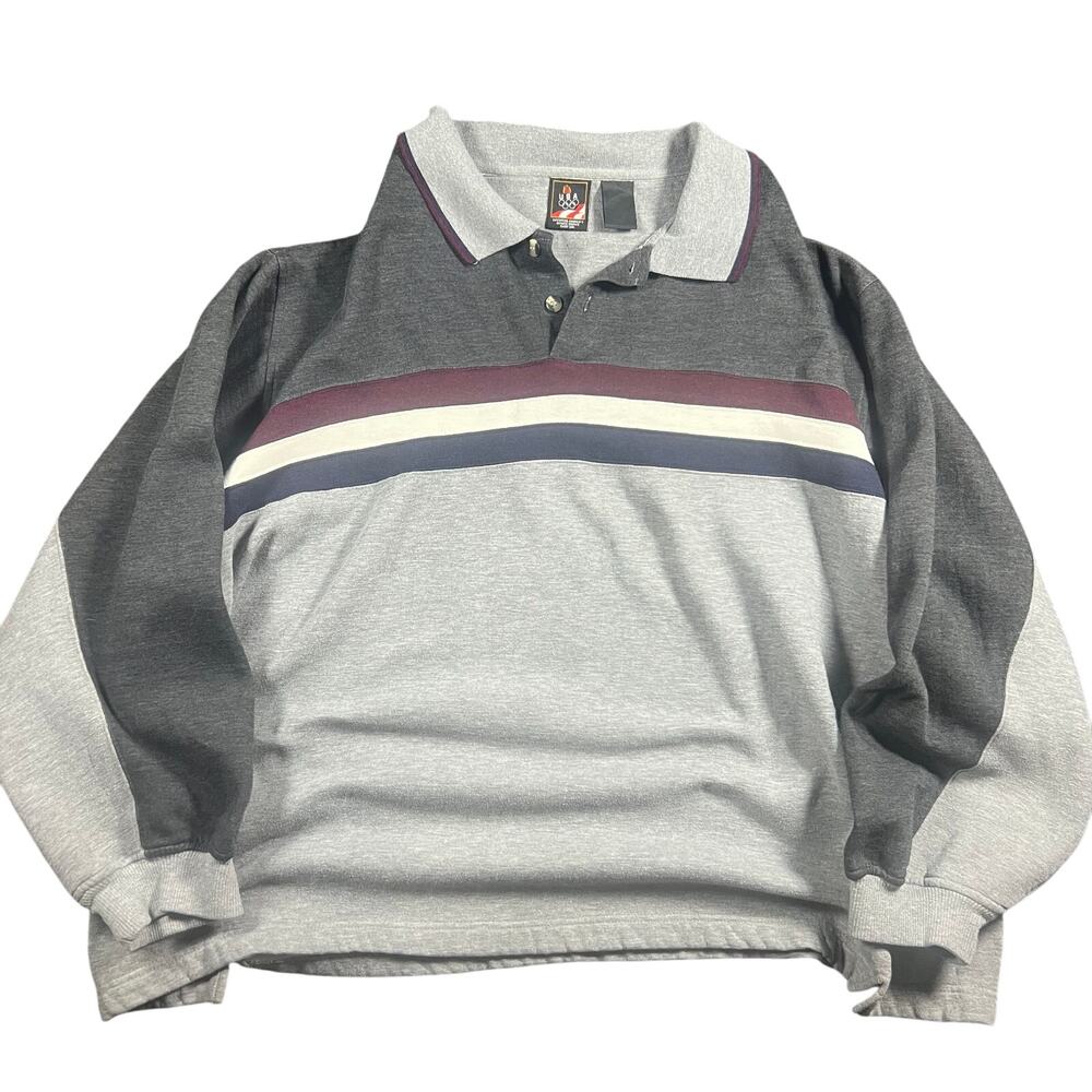 Vintage 90s USA Olympic Team Long Sleeve Collared Sweatshirt Striped Sz XXL